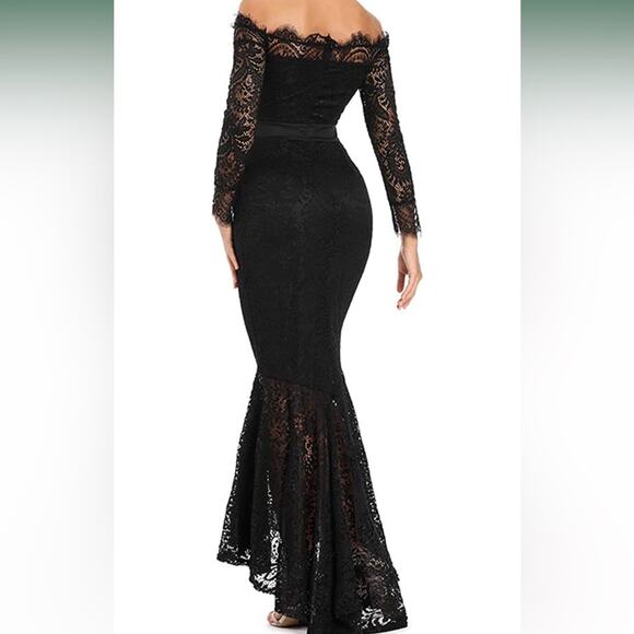Mermaid Dress Long Off shoulder Black Lace Dress Size Large - Picture 5 of 6